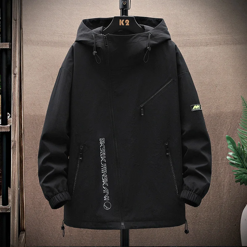 

European Style Outdoor Sports Jacket For Men High-quality Spring Autumn Loose Tide Waterproof Trench Ziper Coat Drop Shipping