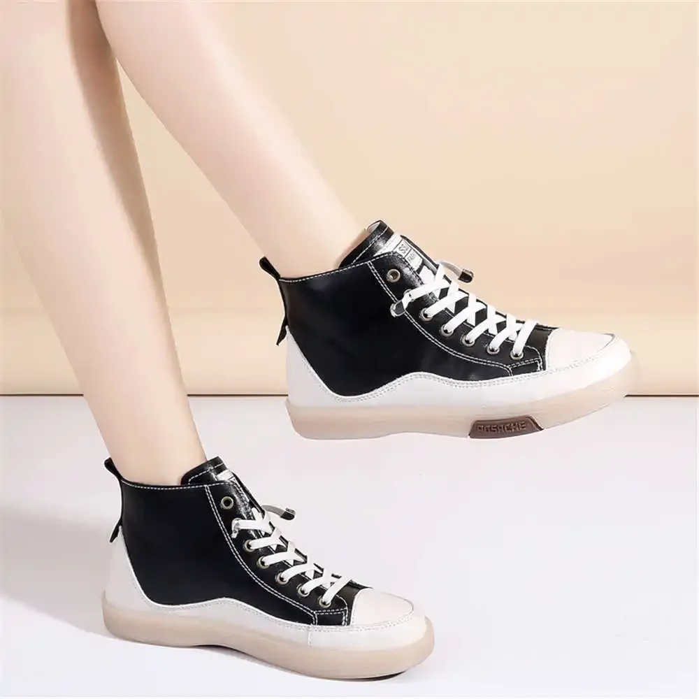 Black Normal Leather Yellow Sneakers For Women Flats Boot Ladies Blue Shoes Woman 2024 Sports Importers Special Use