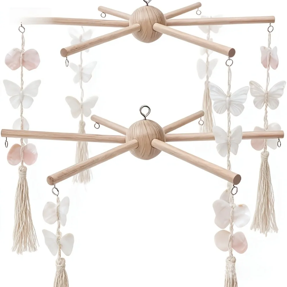 Vintage Style Rotating Wind Chime Rack Anti-rust Stable Wooden Mobile Frame Smooth Natural DIY Wind Chime Kit Garden Decor