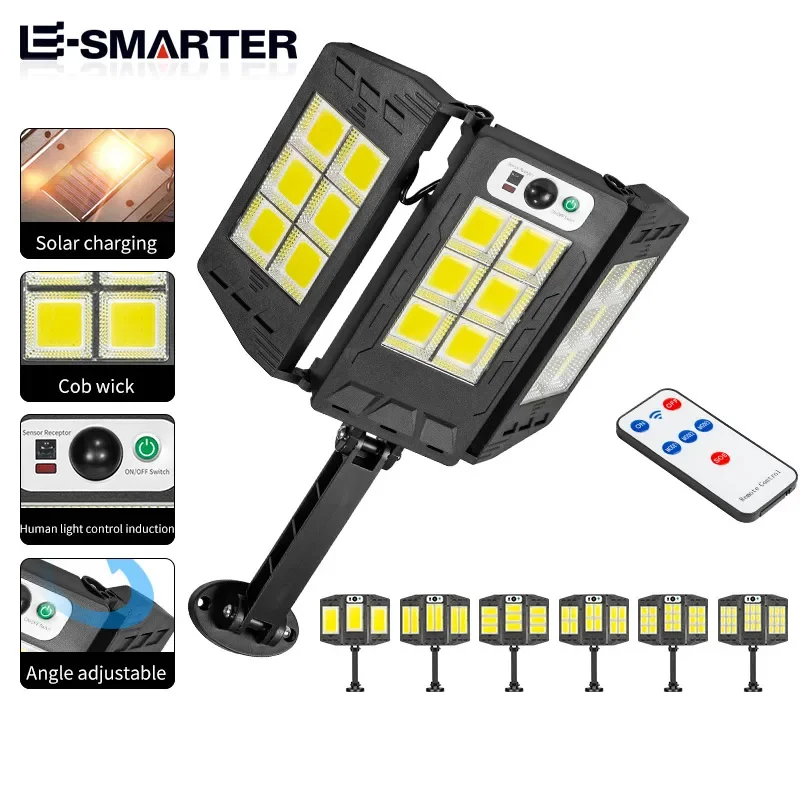 LED COB Outdoor Solar Lights, controle remoto, inserção no solo, paisagem, jardim, luz do gramado, sensor de movimento, Street Wall Lamp