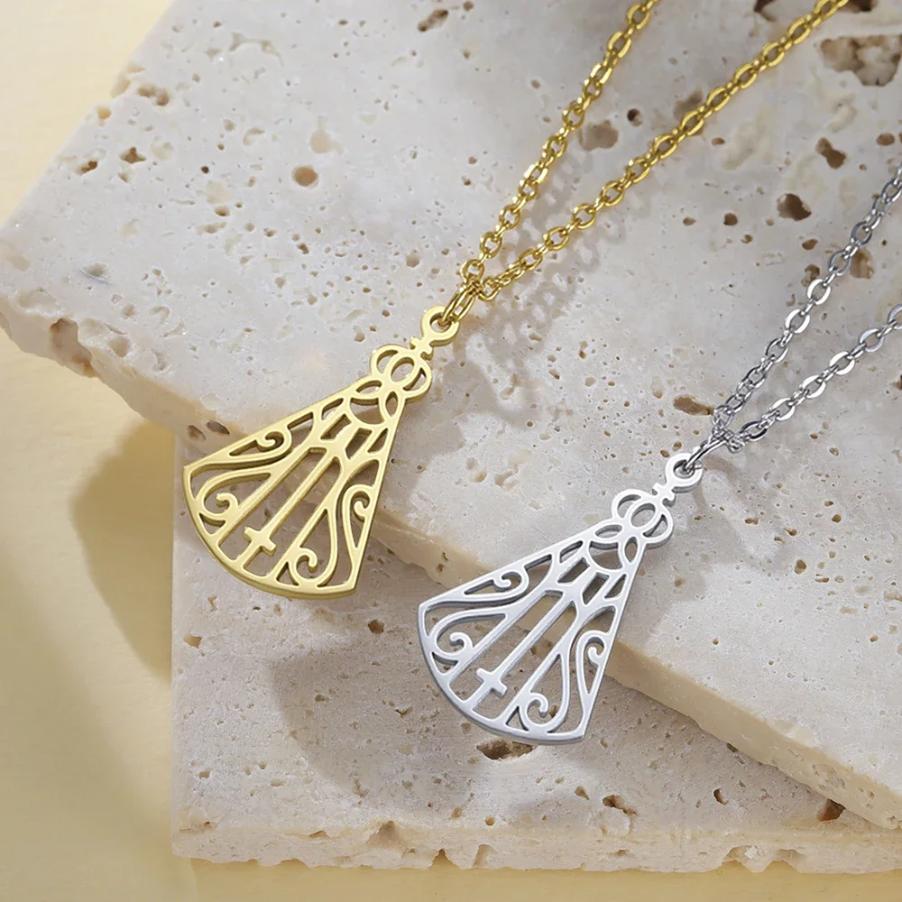 Stainless steel Virgin Mary Tree Wings Necklace Catholic Religious Jewelry Protection Blessing Gift for Women