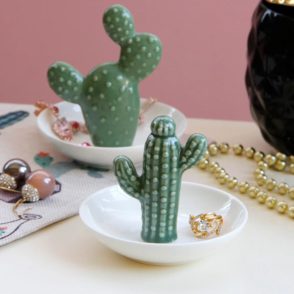

Earrings Holder Jewelry Tray for Storage Organizer Trinket Plate Store Proclain Cactus Shaped Women Porcelain Material