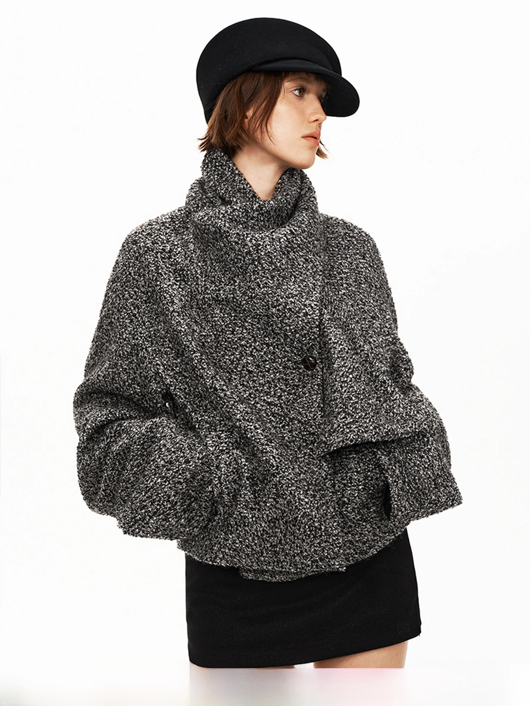 

Puki 35 Woolen ort Coat with Scarf Ne Design Snowflake Pattern Original Design Autumn Winter Outerwear for Women