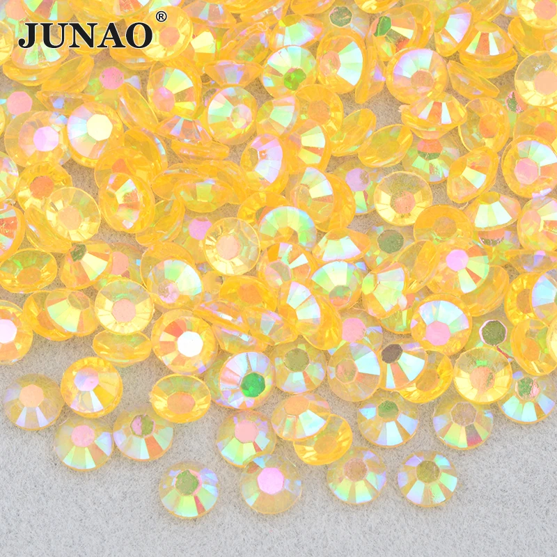 JUNAO 4 5 6mm Light Topaz AB Flatback Nail Rhinestone Glitter Resin Stones Non Hot Fix Strass Applique For DIY Decoration