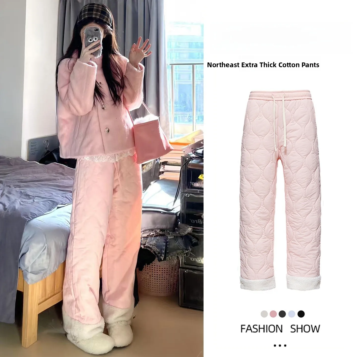 

Розовые очень теплые брюки для женщин, зимние утолщенные шерстяные хлопковые штаны, для активного отдыха, ветрозащитные, с флисовой подкладкой, для температур ниже нуля