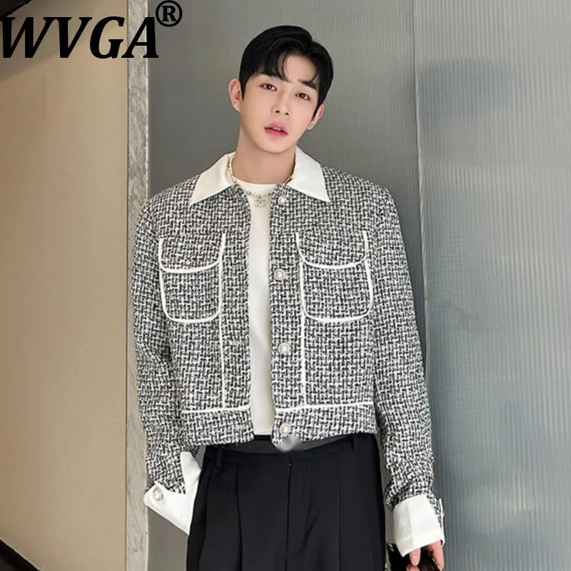 

WVGA Spring Autumn New Men Tide Stylish Turn-Down Collar Short Knitted Jackets Korean Design Niche Chic Casual Coats Ins W17105