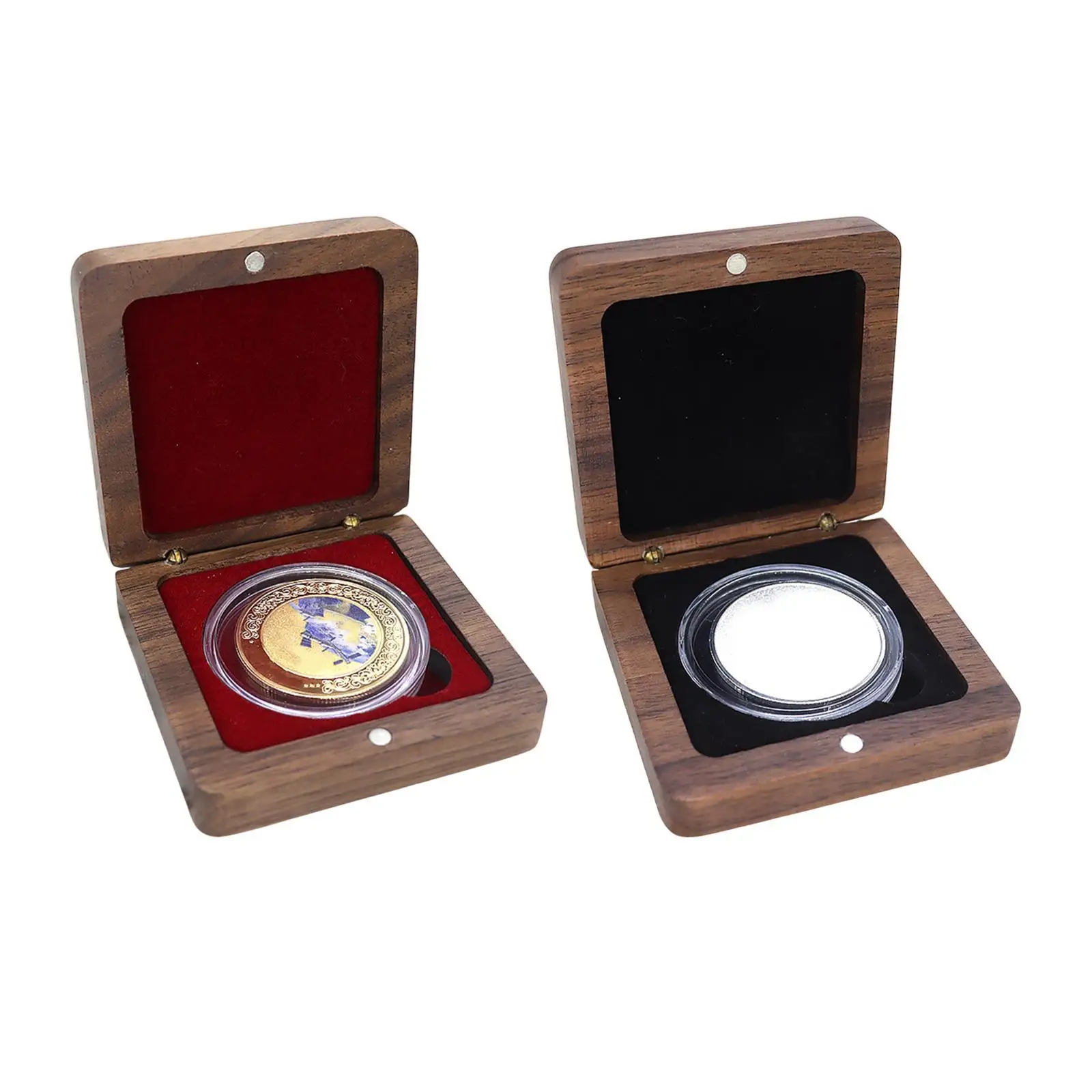 Coin Display Box Portable Wooden Showcase Dustproof Square Coin Storage Box
