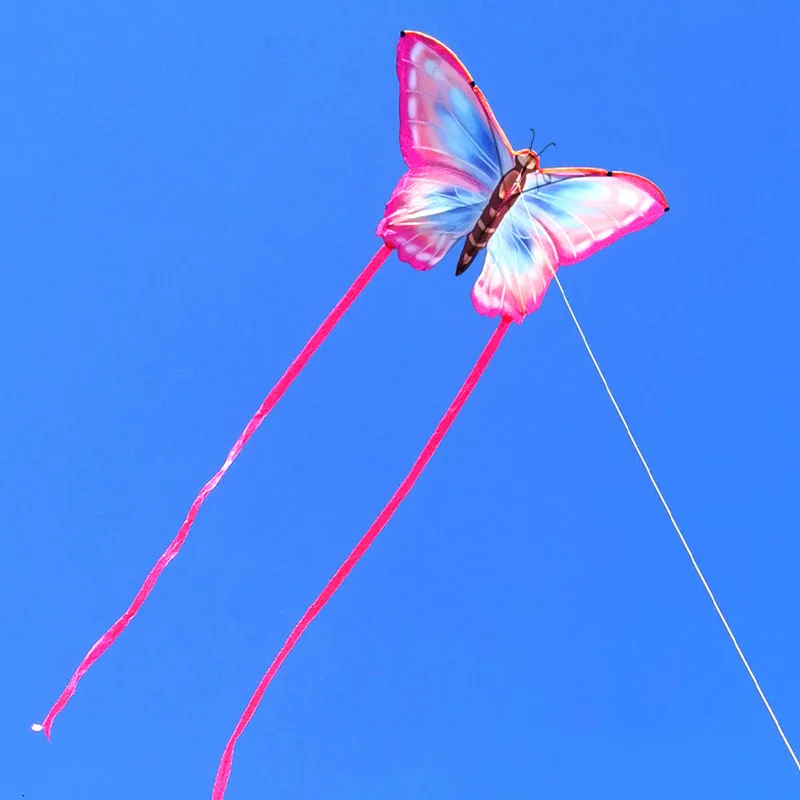 Large Butterfly Kite Grassland Kite Breeze Fly Children Adult 100m String Kites Long Tail Gingham Outdoor Fun Sports Toys