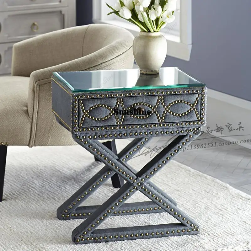 

Fabric willow nails bedside table, high-end custom creativity, solid wood, hard package furniture