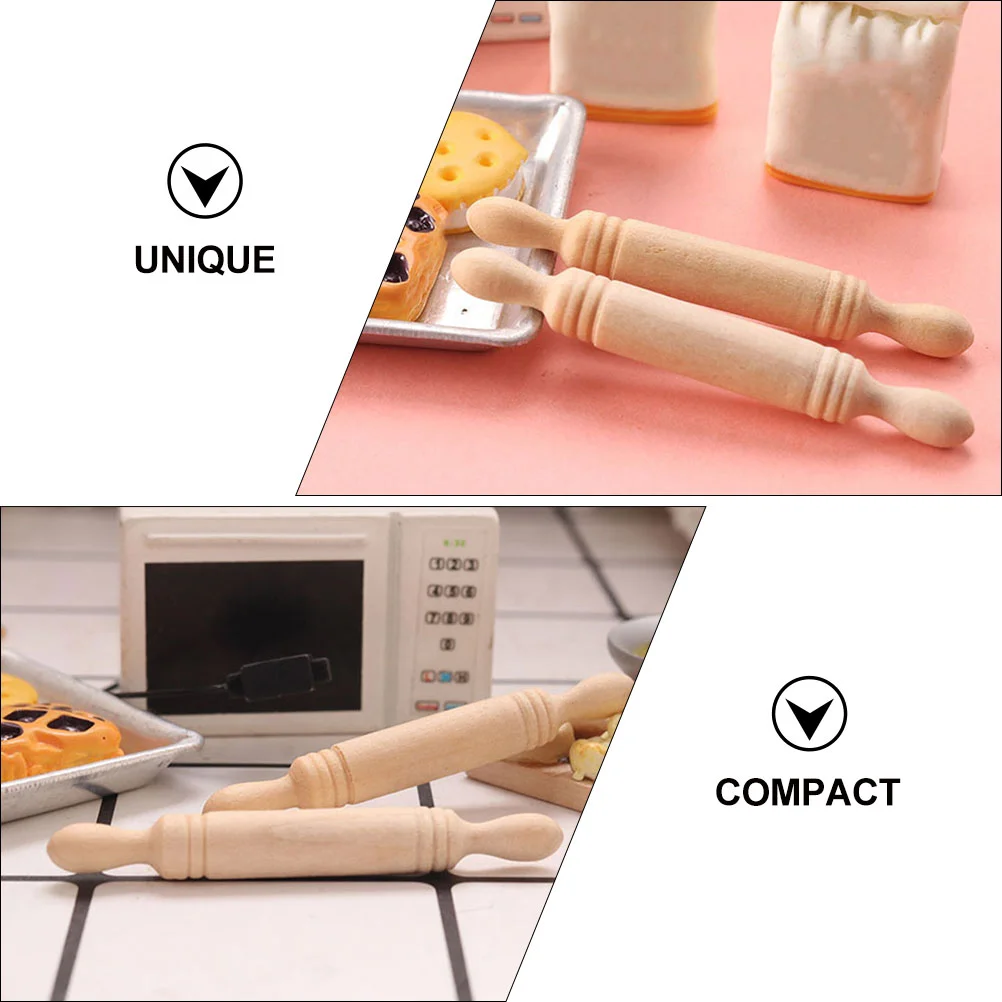 6 Pcs Mini Wood Rolling Pin Things Photo Prop Kids Pretend Play Toy Decorative Kitchen Toys House Small Roller Decoration