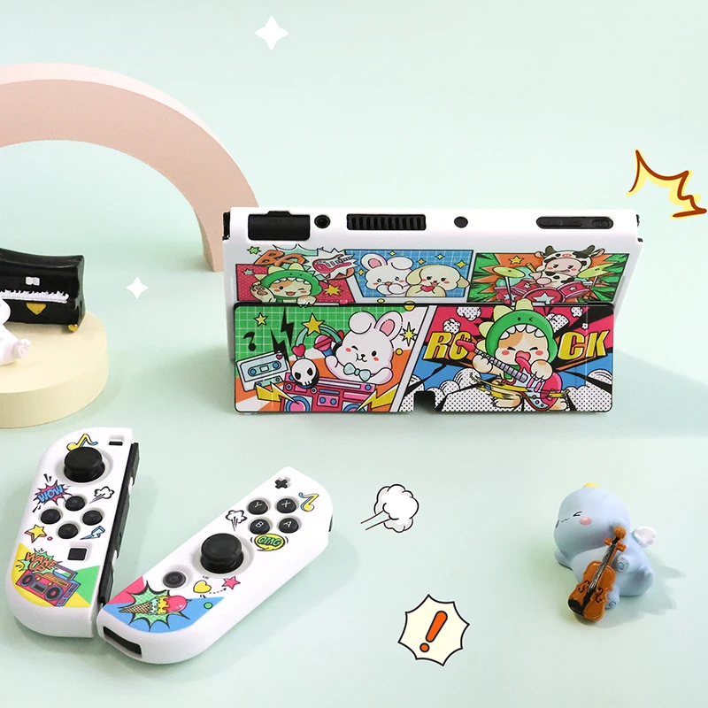 Music Time Protective Case Shell for Nintendo Switch OLED Console and Joy-Con Shock-Absorption and Anti-Scratch Hard Cover
