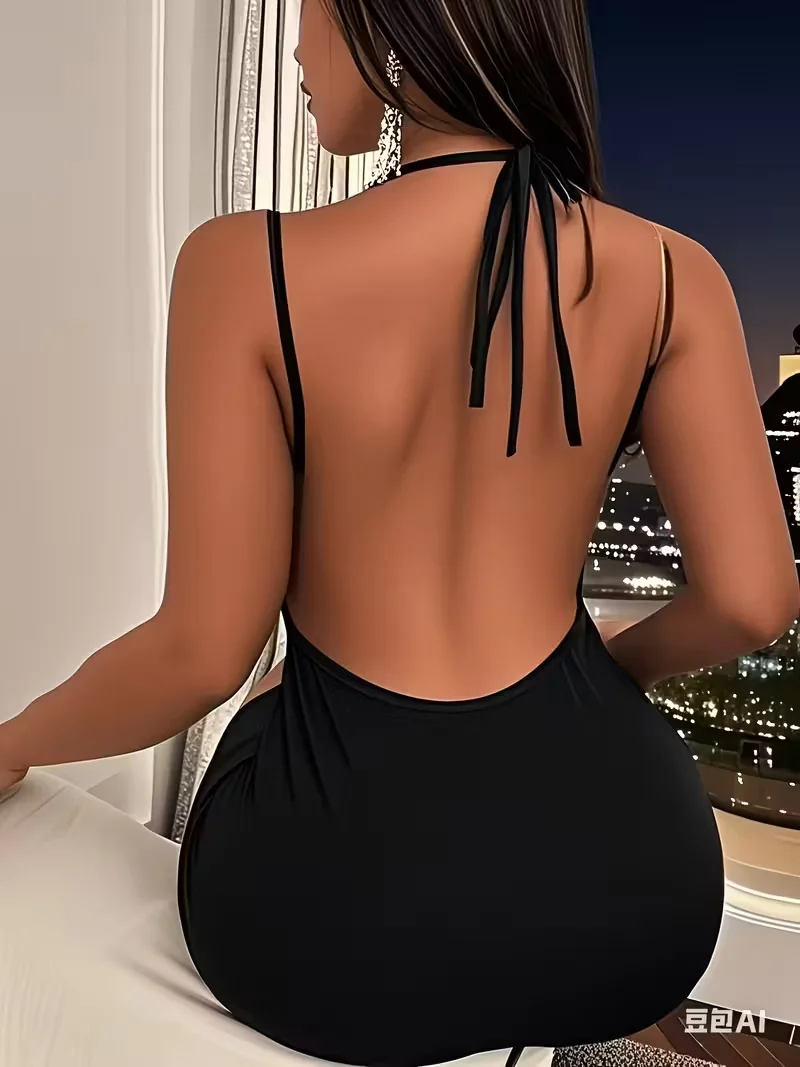 Elegant Black Off-Shoulder Sexy Bodycon Dress for Women - Stretchy Fabric, Backless Short Sleeveless Mini Dress, Hand Wash Only