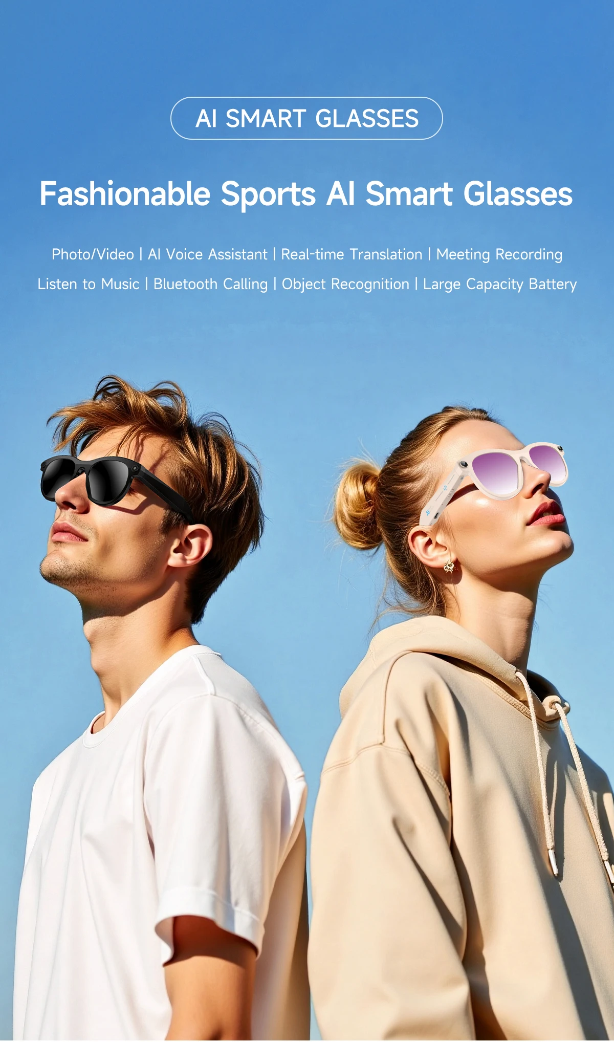 

Новые умные очки с ИИ-переводом, солнцезащитные очки, звонки без помощи рук, музыкальный плеер, управление камерой, защита от синего света