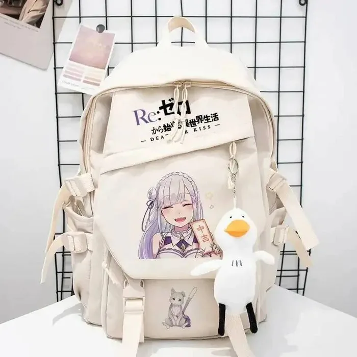 

Black White Re:Life In A Different World From Zero Student School Bags Backpacks Girls Boys Anime Game