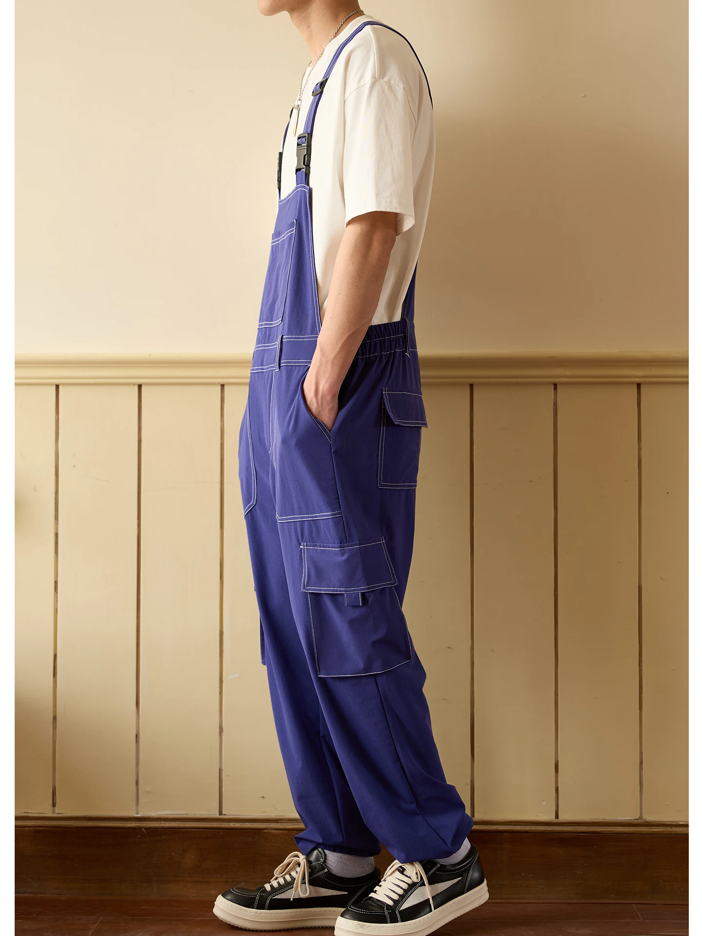 

Trendy Hip Hop Workwear Jumpsuit Men Summer Thin Multiple kets Straight Leg Trousers ex Overalls Long Pants