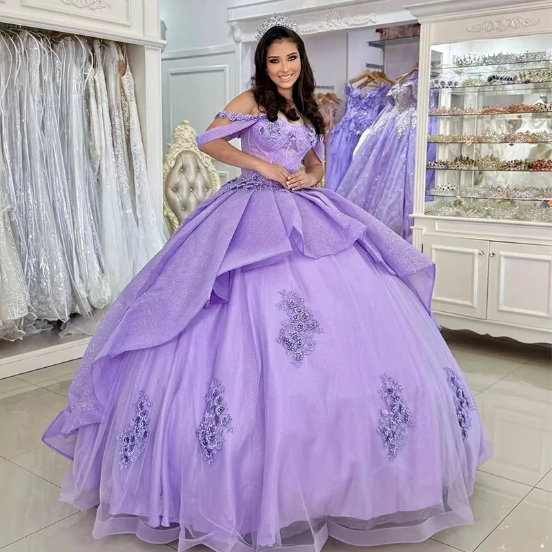 

Shiny Chic Quinceneara Dress Ruffled Organza With Appliques Princess Ballgown Sleeveless Boat Neck Customized Cinderella Lace Up