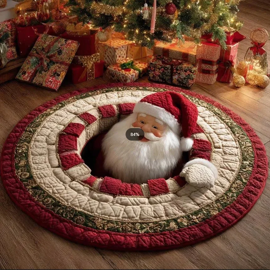 Merry Christmas Round Rug Dizziness Visual Art Carpet Santa Claus Dwarf Print New Year Christmas Gift Hallway Decor Non-slip Rug