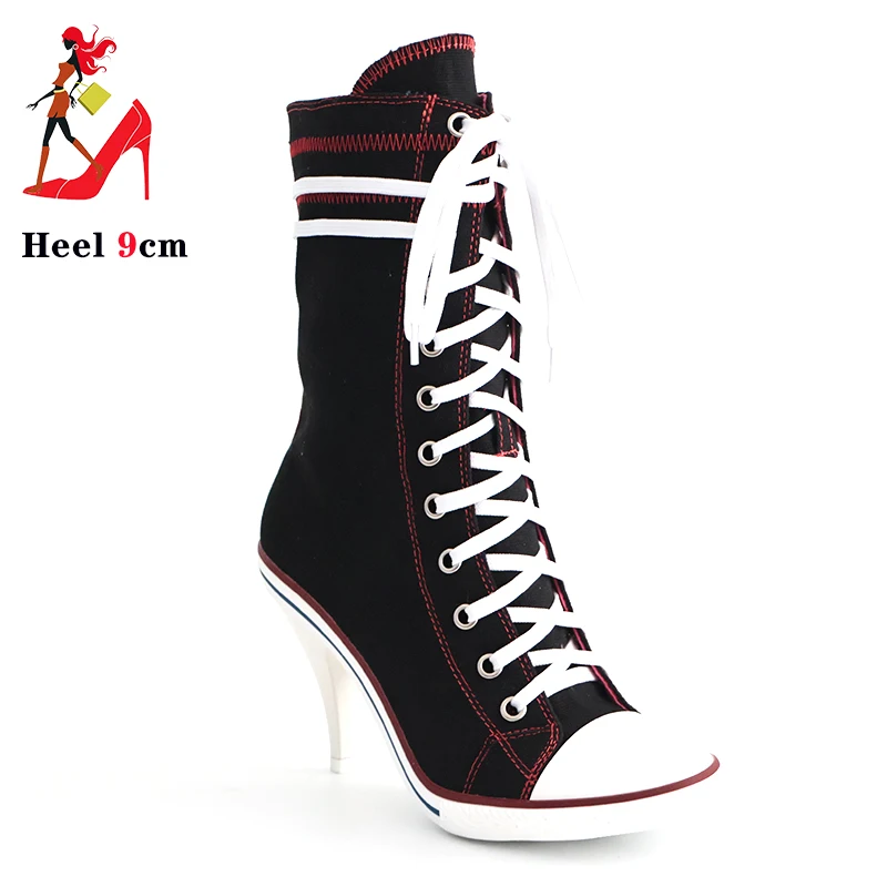 2024 Women Boots Design Stiletto High Heel Canvas Shoes Fashion Lady Lace up Pointed Ankle Shoes Sexy High-heeled Thin Heel Boot