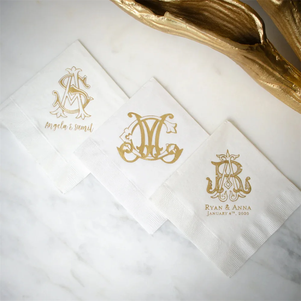 50PCS Personalized Birthday Napkins, Custom Cocktail Napkins, Printed 3 Ply Beverage Napkins, Gold Foil Napkins, Birthday Party