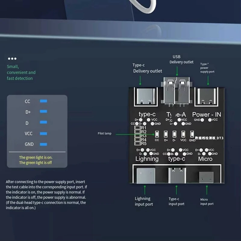 ABNO-DT3 Data Cable Detection Board USB Cable Tester For IOS Android Type-C Micro-Type Short Circuit Switch Test Board