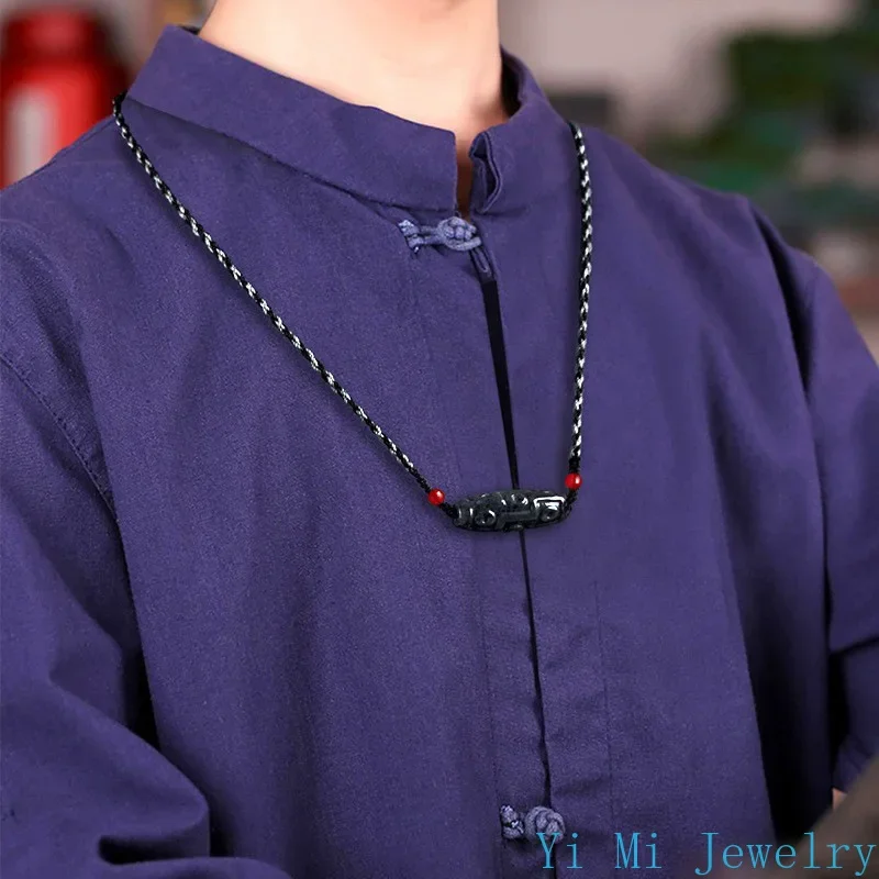 Natural GradeA Myanmar Jadeite Pendant Wuji Stone Nine Eyes Dzi Bead Jade Necklace Men Women Fashion Jewellery Gift with Lanyard