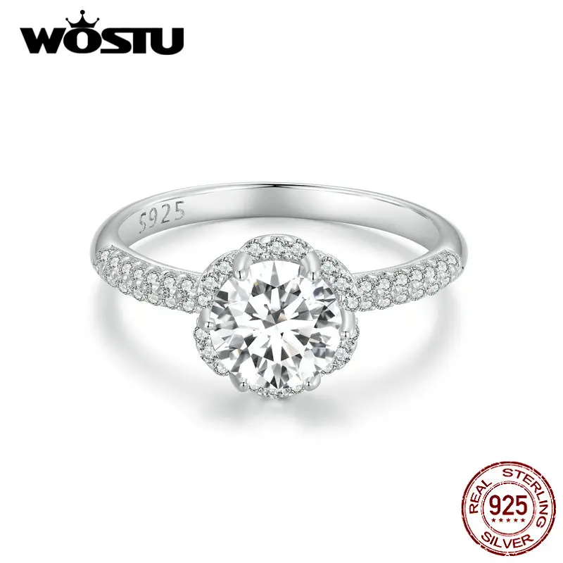 

WOSTU 1.0CT D Color VVS1 Moissanite Wedding Ring For Women Diamond Cut 925 Sterling Silver Flower Rings Party Jewelry Gift