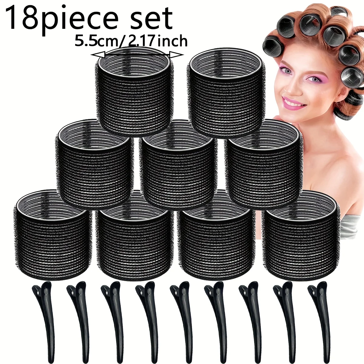 18-teiliges selbsthaftendes Lockenwickler-Set, 2,5 Zoll große Lockenwickler ohne Hitze mit Clips, passend für langes, mittellanges und kurzes Haar. Perfekt