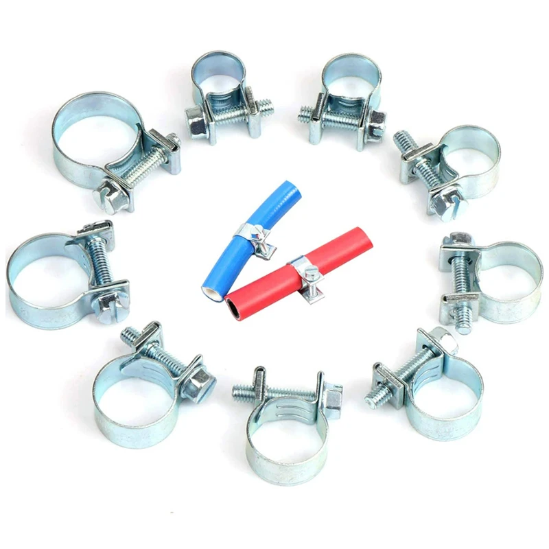 10pcs 7-17mm Mini Carbon Steel Clamp Fuel Line Injection Hose Air Hose Clamps Assortment Kit Diesel Petrol Water Pipe Clips