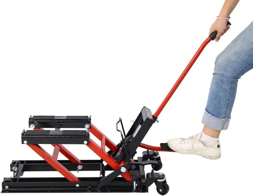 

Hydraulic Motorcycle Lift Jack, 1500 LBS Capacity Scissor Lift Jack, Portable Motorcycle Lift Table with 4 Wheels, Hydraulic Foo