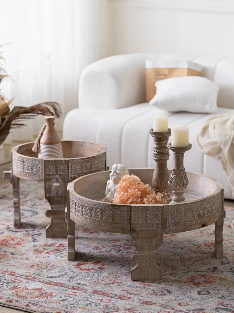 Moroccan style combination small coffee table, retro old solid wood small side table, homestay decoration wood