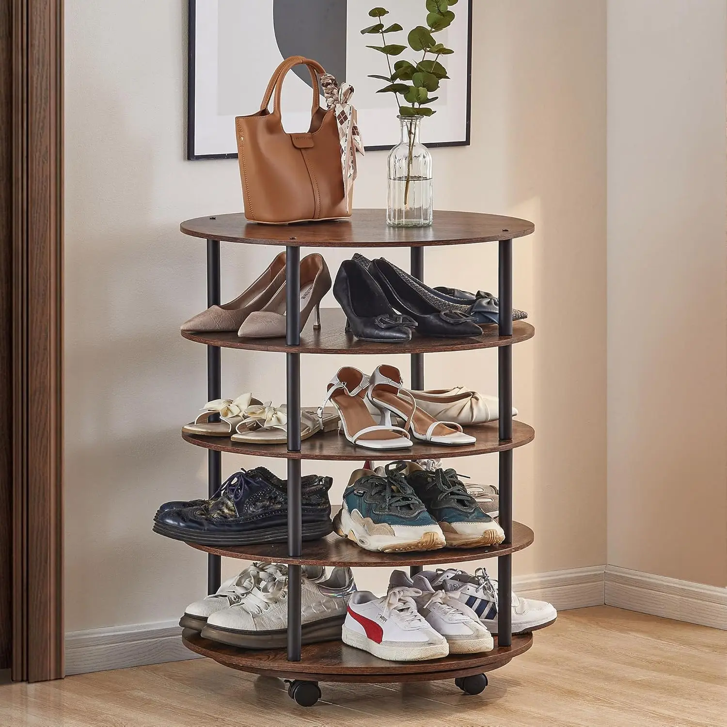 

Anwick Revolving 16 Pairs Shoe Rack Storage Organizer,4-Tier Spinning Shoe Rack Tower,Rotating Lazy Susan Shoe Rack for Living R