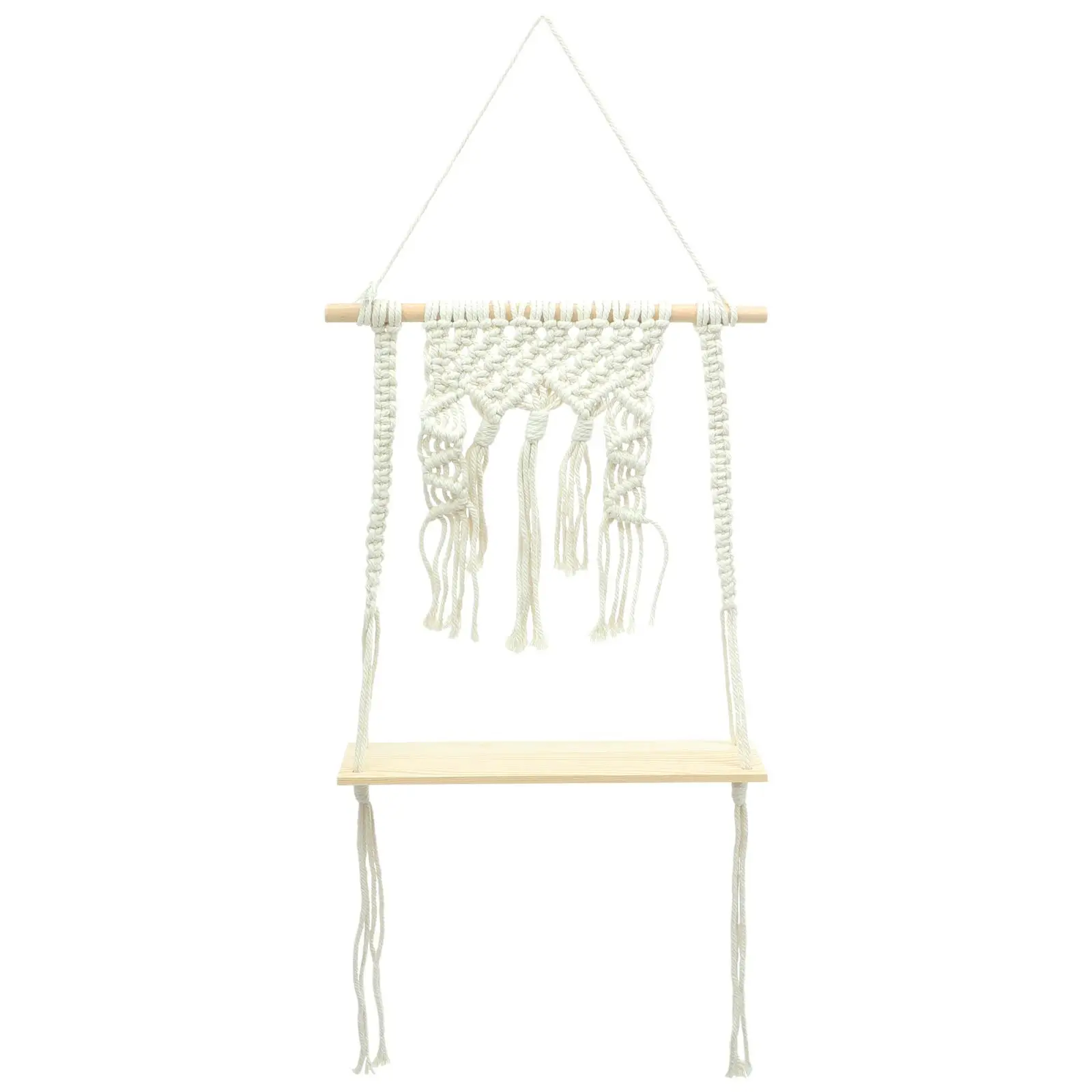 

Wall Shelves 2 Layer Wooden Hanging Storage for Plants Living Bedroom Decor 10x35cm Cotton Rope Bohemian Wall Mounted Rack