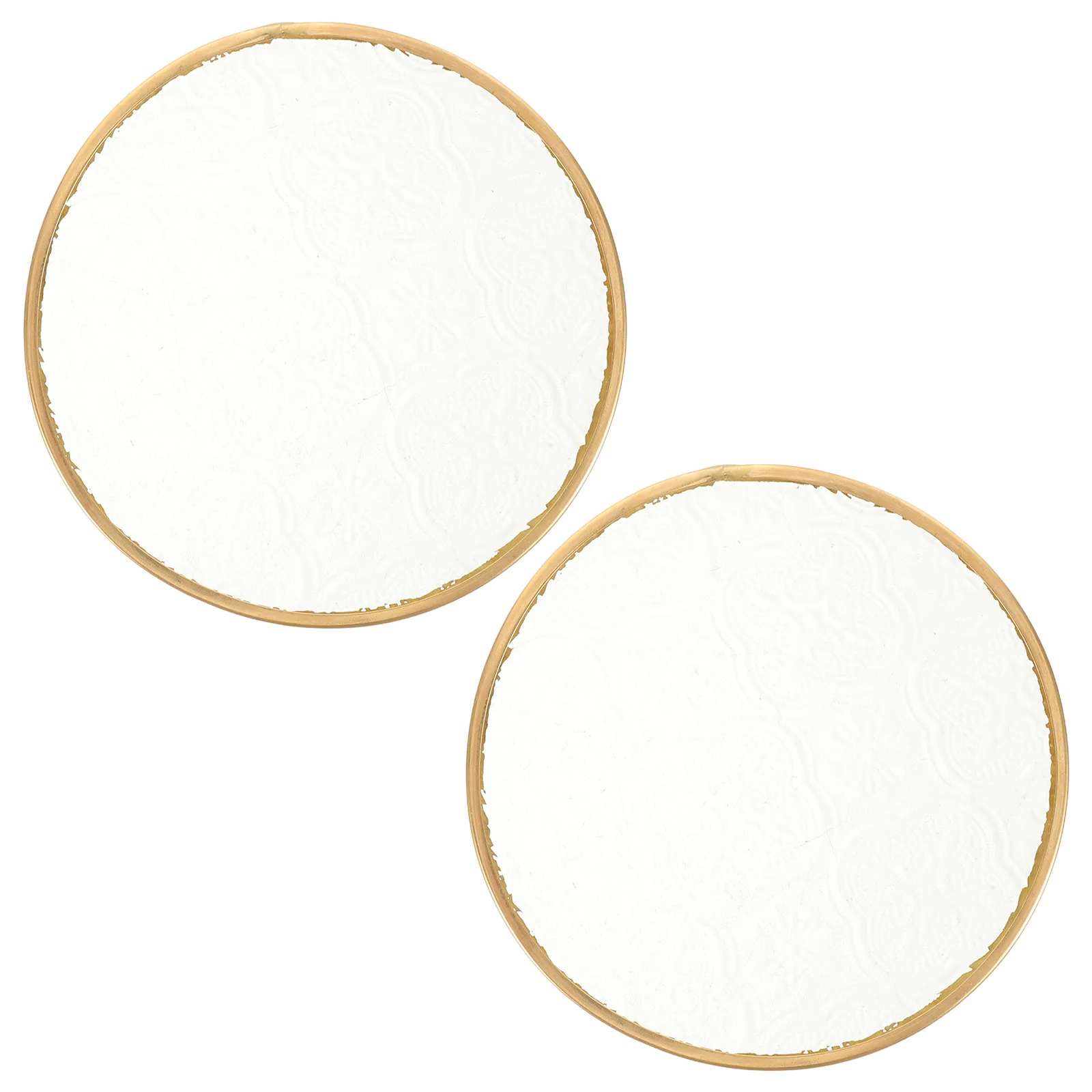 

2Pcs Chinese Style Embossed Glass Coasters 4 Inch Golden Brim Round Cup Mats for Drinks Tabletop Protection Coffee Table Decor