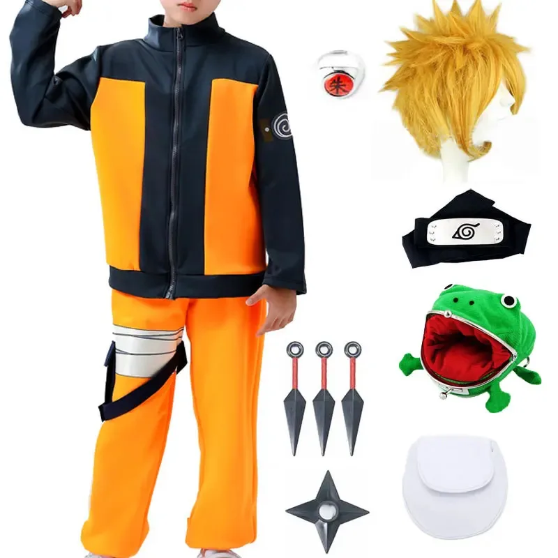 L2025l Halloween de alta calidad niños Kakashi Cosplay Uzumaki Akatsuki capa Shippuden uniforme anillo diadema Kunai Halloween C