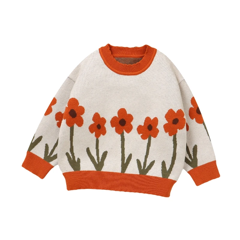 Baby Girl Sweaters Classic Long Sleeve Flower Print Knit Pullover Toddler Fall Tops