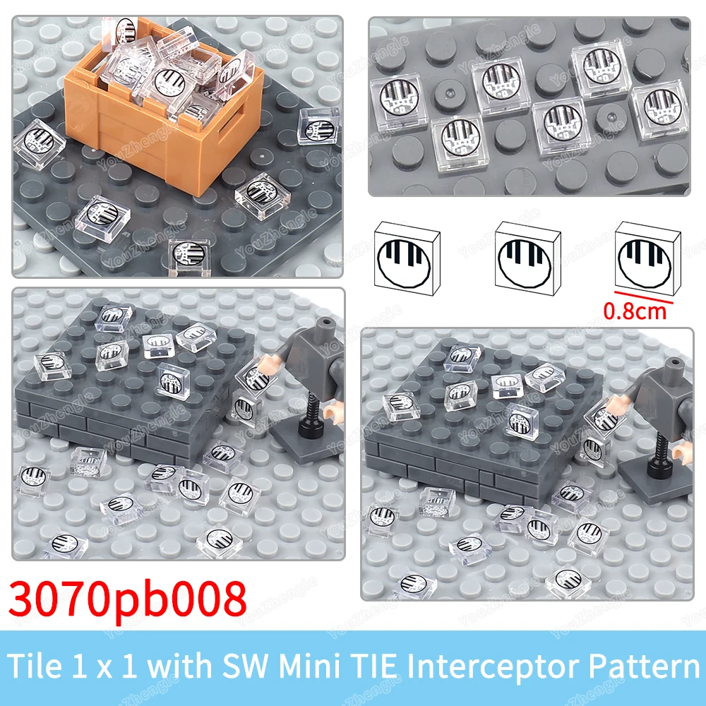SW Mini TIE Interceptor Printed Pattern Building Block Tiles Basic 1x1 Parts 3070 MOC Starship Equipment Scene Models Gifts Toys