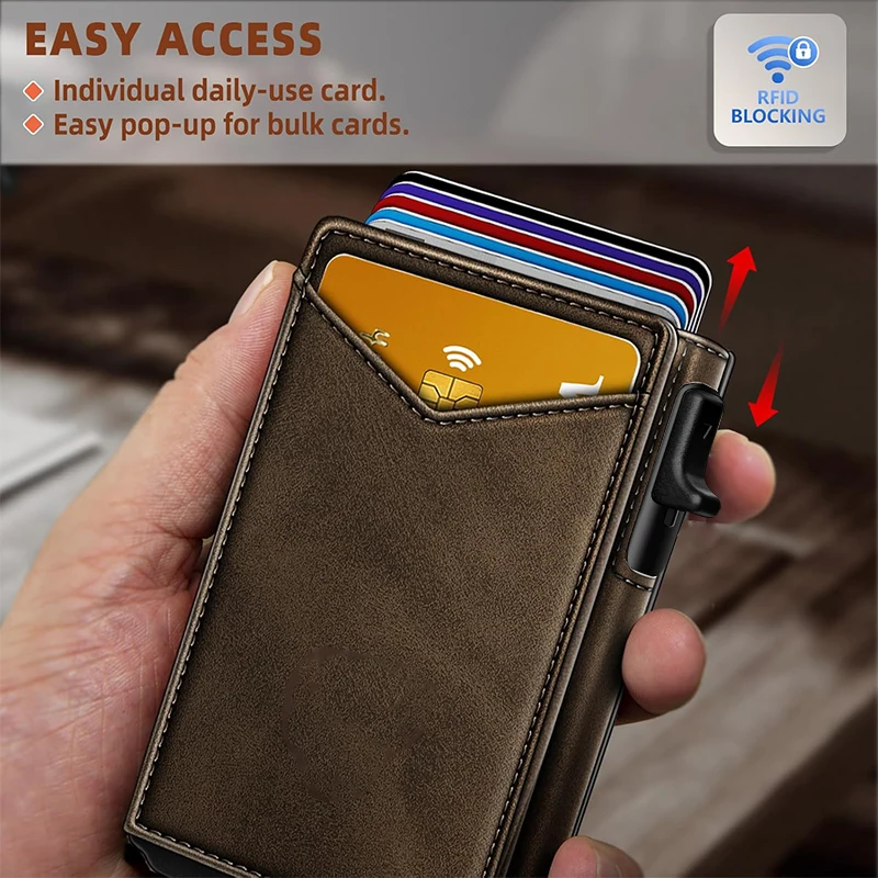 Men's Card Bag Ultra-Thin Flip Leather Wallet With Clip RFID Anti-theft Brush Large Capacity Fashionable Aluminum Box Wallet