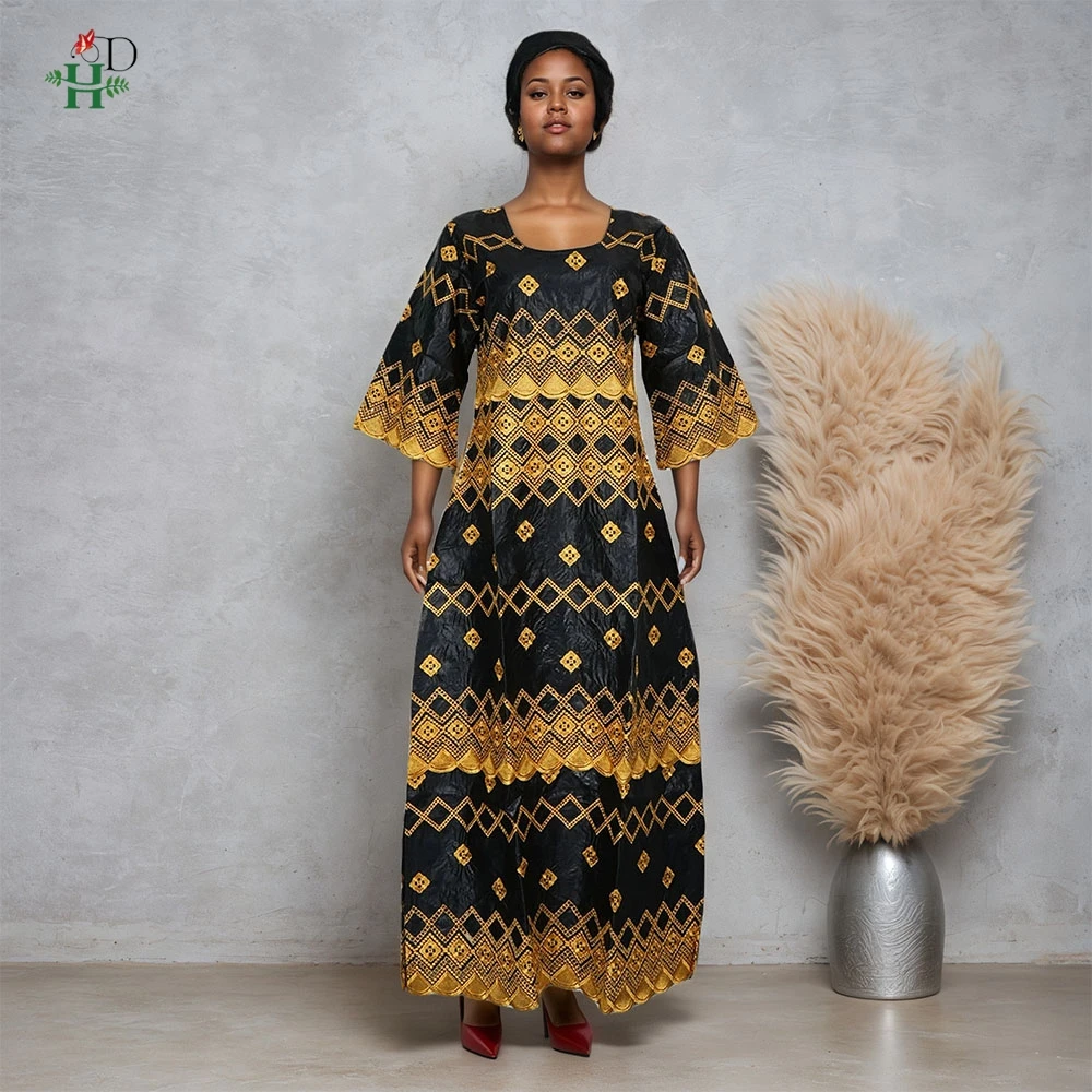 Nuovo abito tradizionale da donna africana ricamo oro Bazin Riche vestito da festa nuziale abito Bubu abito da chiesa Boubou Djellaba