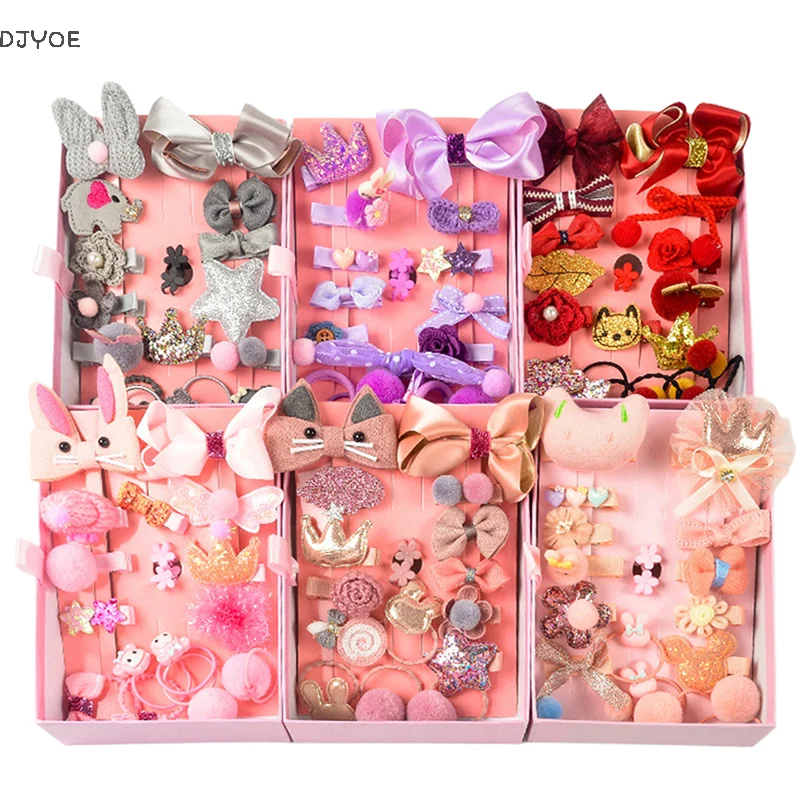 18 Pieces Baby Hair Accessories Princess Headdress Girls Headband Children Barrettes Headband Gift Set Box Festival Hair Styling