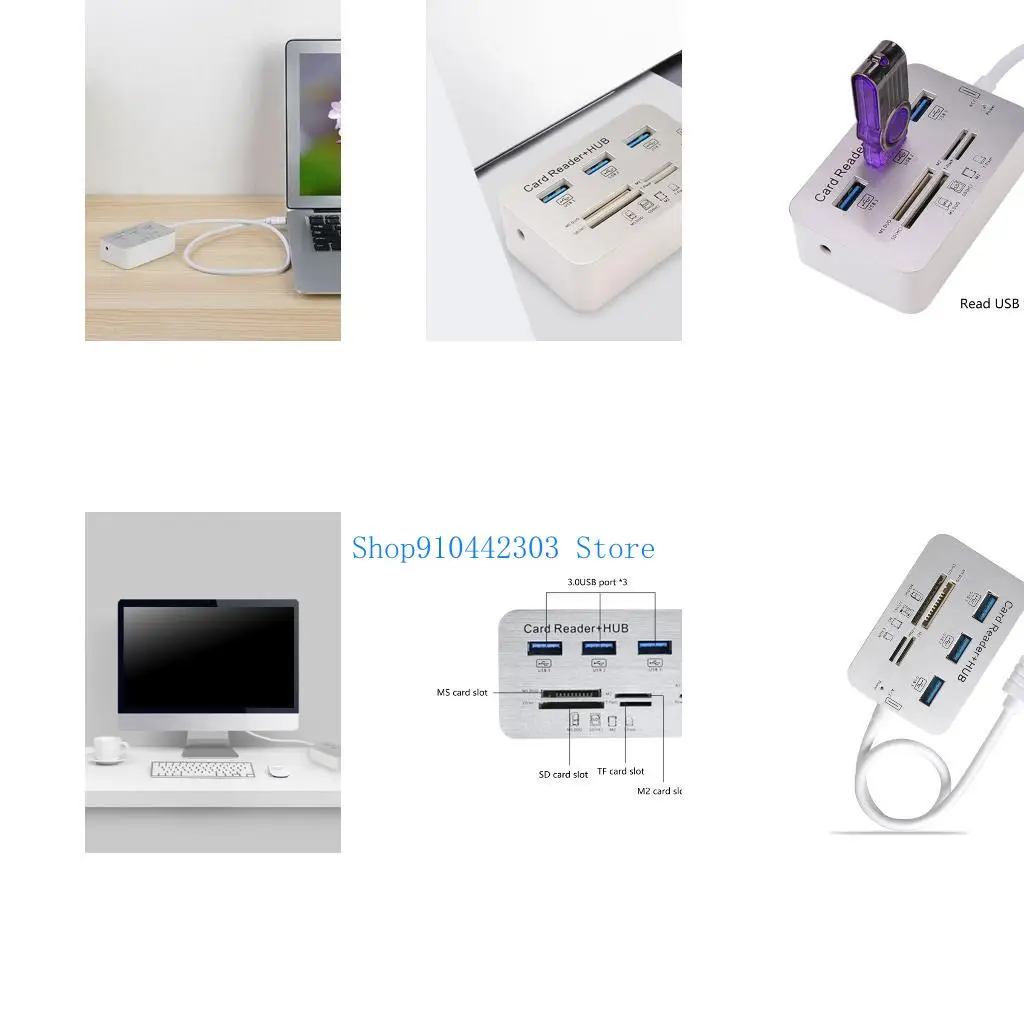 

L4MD Ergonomic USB3.0 Card Reader Hubs Expander for TFSD Cards and Computer Connectivitys