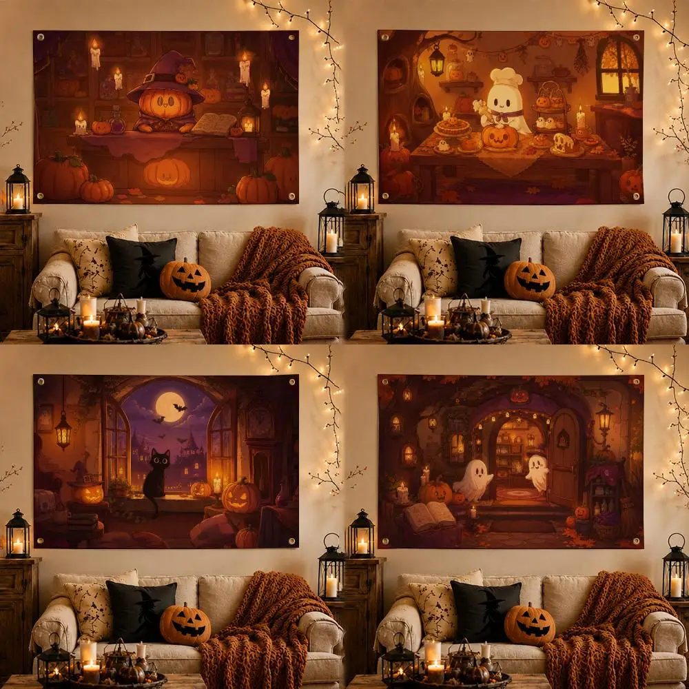 Halloween party wall Moon night Flags Flag – Fade-Resistant Outdoor Garden Banner Suitable for Shop and Home Decoration