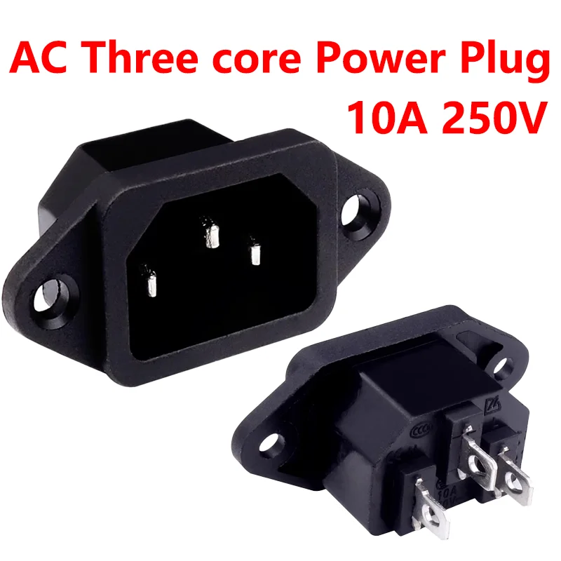 5/20/100PCS Black 3Pins Terminal Male Plug lEC320 C14 Inlet Power Plug Socket AC-04 Panel Mount AC 250V10A Charging Outlet