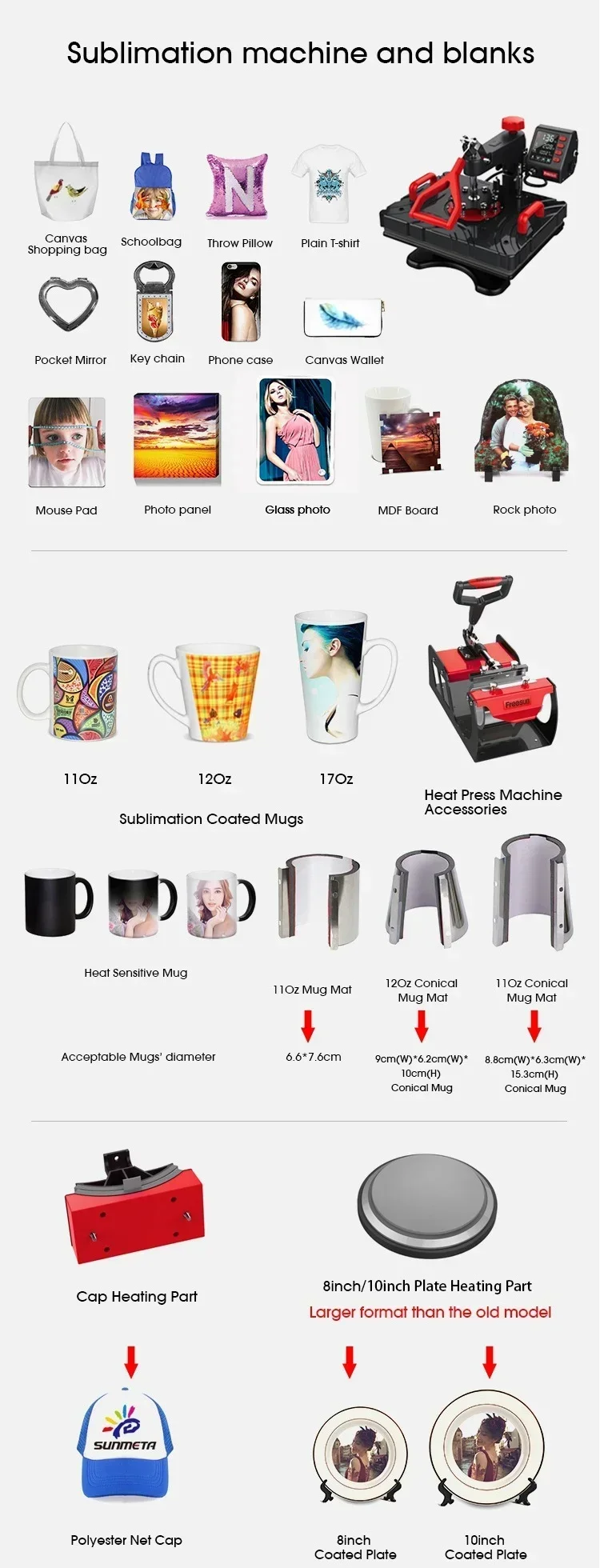 حار بيع 29*38 سنتيمتر 8 في 1 مزيج شبه التلقائي الصحافة الساخنة آلة طباعة تي شيرت قبعة كوب آلة الصحافة الساخنة