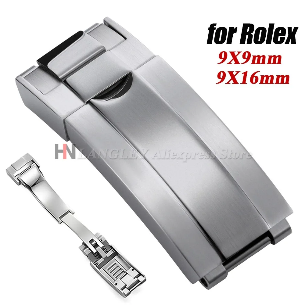 9x9mm 316L Stainless Steel Double Safety Watch Buckle 9x16mm for Rolex Submariner Oysterflex Daytona GMT Watch Band Adjust Clasp