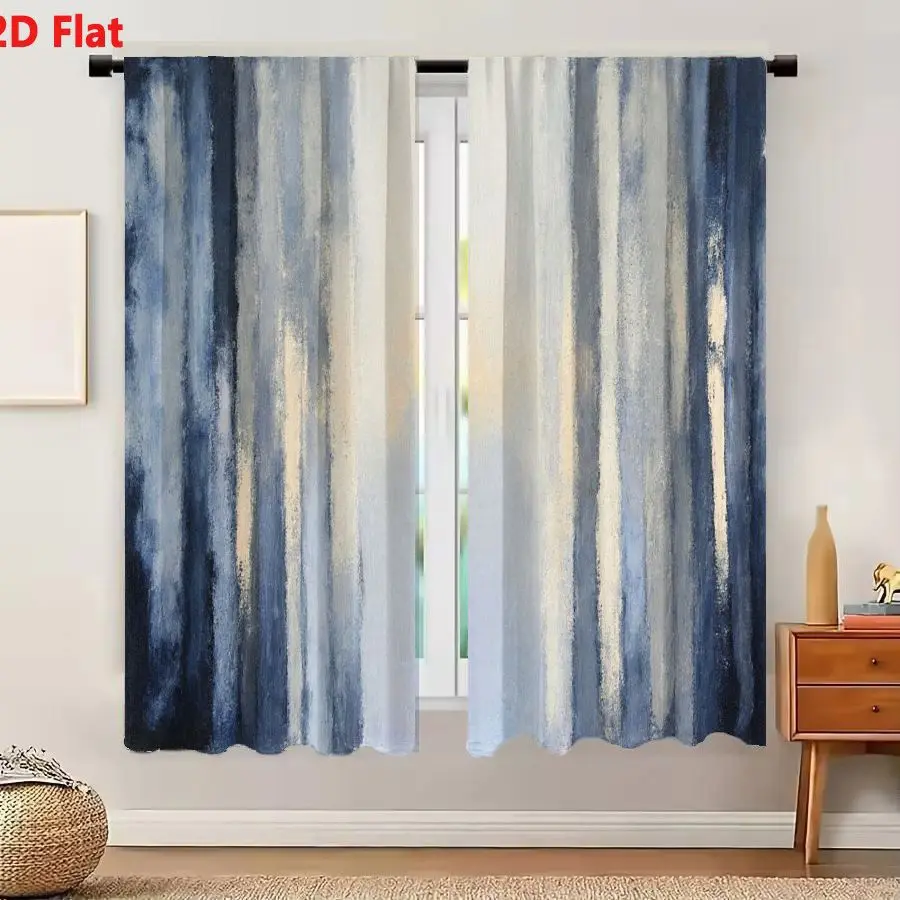 2Pcs Curtain Gradual Mist Abstract With Vertical Blue Gray Window Drapes for Bedroom Living Room Decoration Window Treatment.