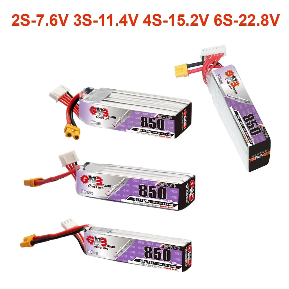 

GAONEGN 850mAh 60C HV 2S-7.6V 3S-11.4V 4S-15.2V 6S-22.8V GNB LiPO Battery XT30 Plug For FPV Racing Drone RC Quadcopter Parts