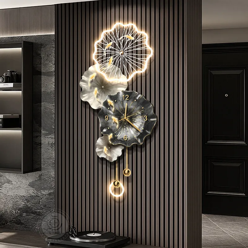 Modern LED Backlit Wall Decor Accent Panel 3D Metal Lotus Fish Wall Hanging Ornament for TV Background Wall Decor furniture