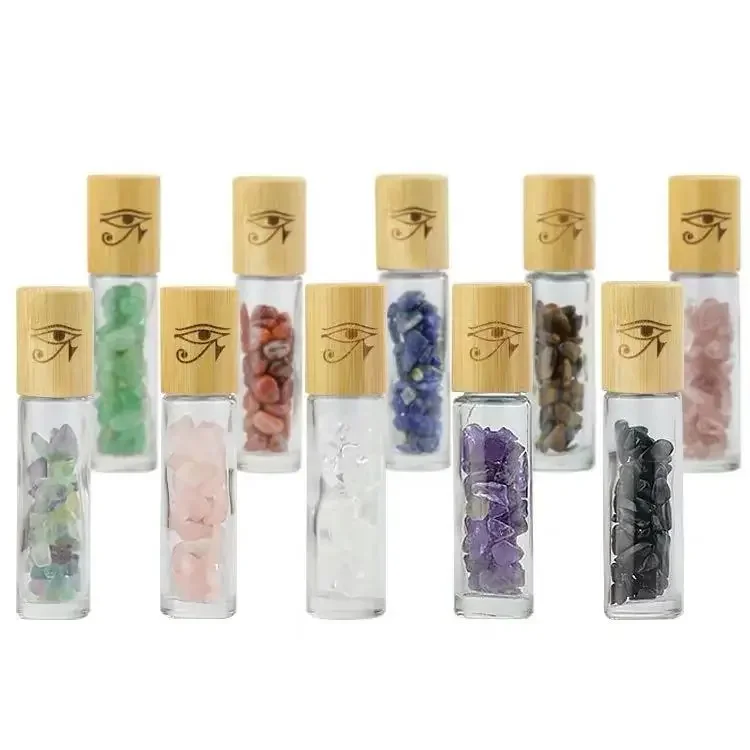 

mini portable pink Crystal Stone Essential Oils Massage Roller Bottles Empty Refillable gemstone Roll On Perfume bottle withcap