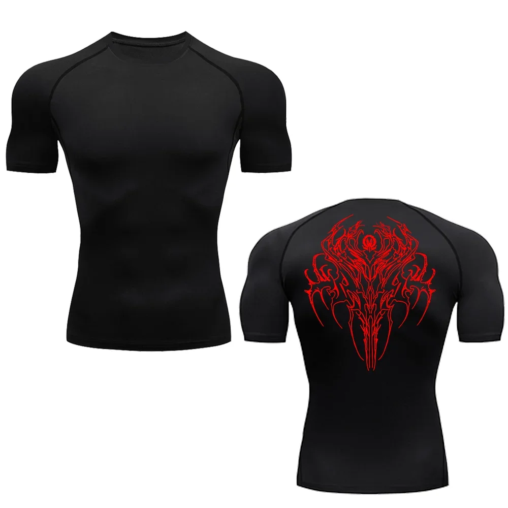 New Trendy Y2K Print Compression Shirt Men's Running T-Shirt Gym Sports Quick-Drying Shirt Outdoor Cycling Jogging Training Top