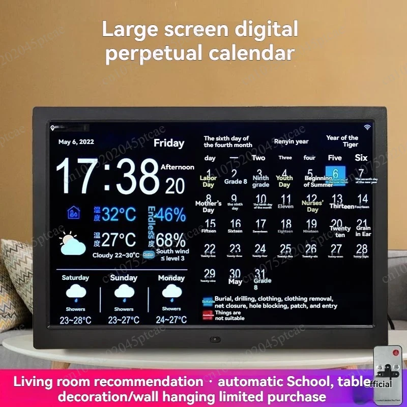 Clock Machine, Digital Photo Frame WiFi Weather Forecast, Perpetual Calendar, Indoor and Outdoor Temperature and Humidity